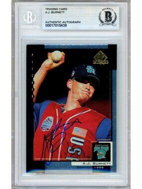 AJ Burnett Signed 2000 SP Top Prospects #77 Marlins Baseball Card BAS Slabbed